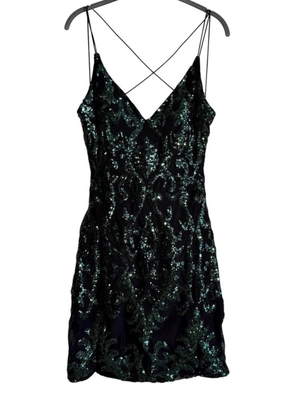 Windsor Sequin Mini Dress Crisscross Back Black Green Girls Night Nashville